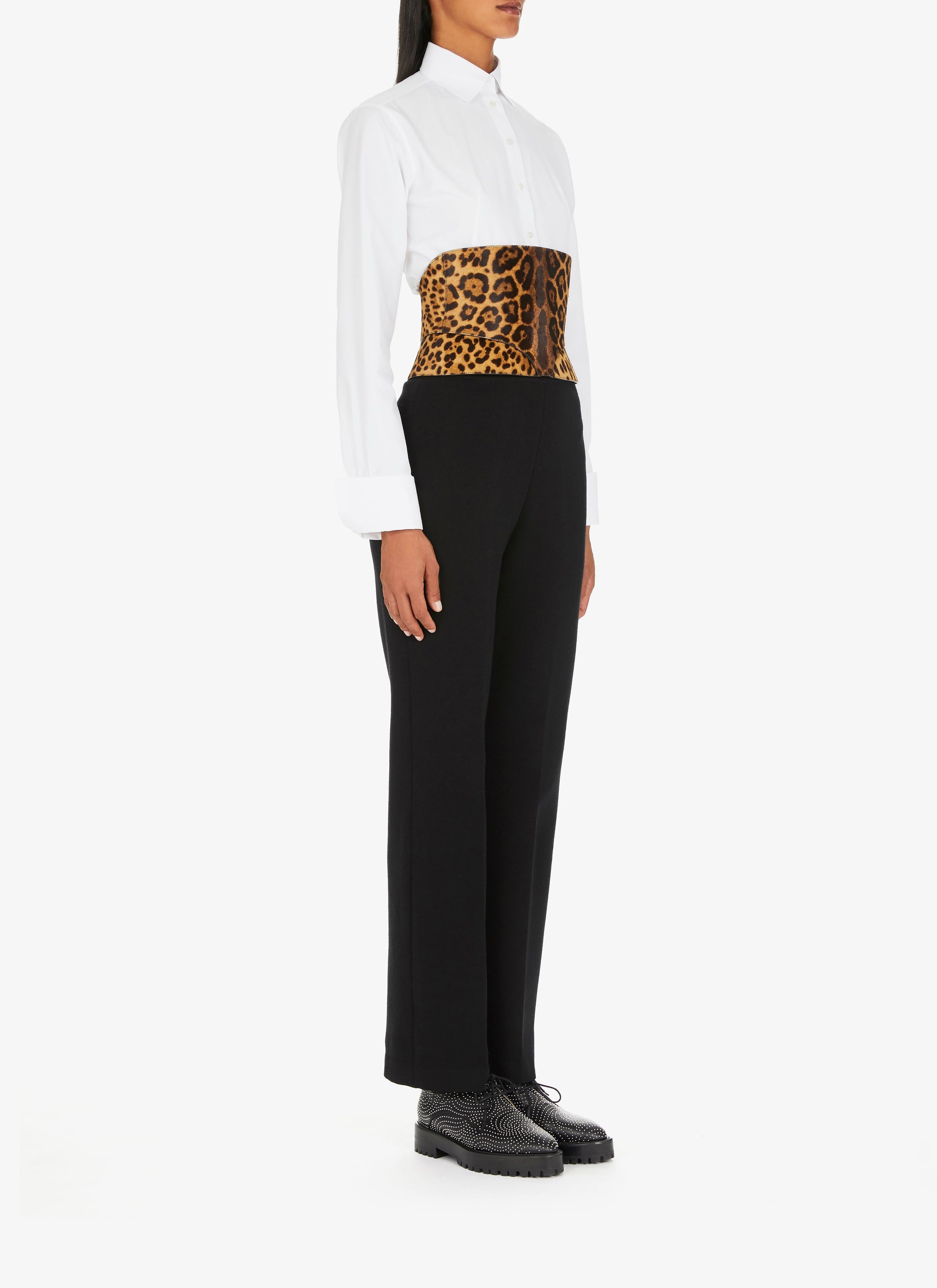 Cheetah print leather corset belt - Mordor & Black