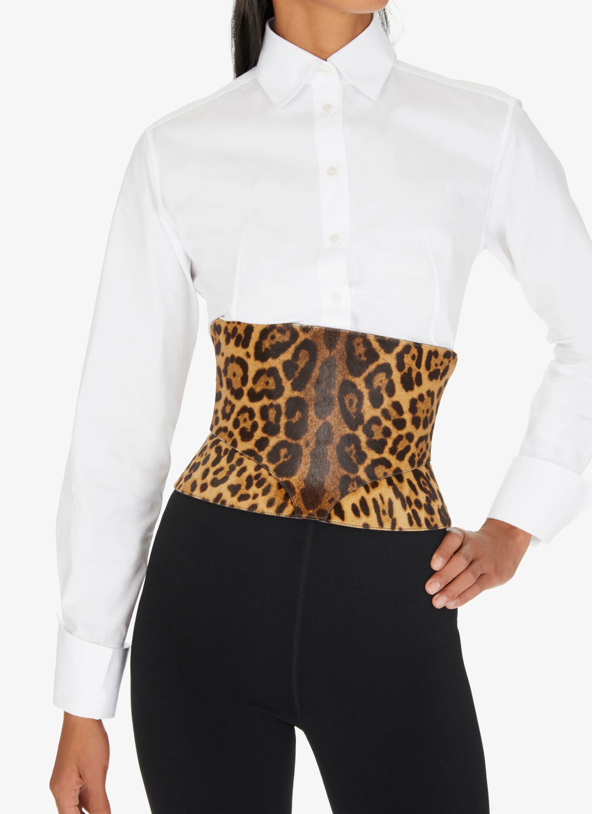 Cheetah print leather corset belt - Mordor & Black