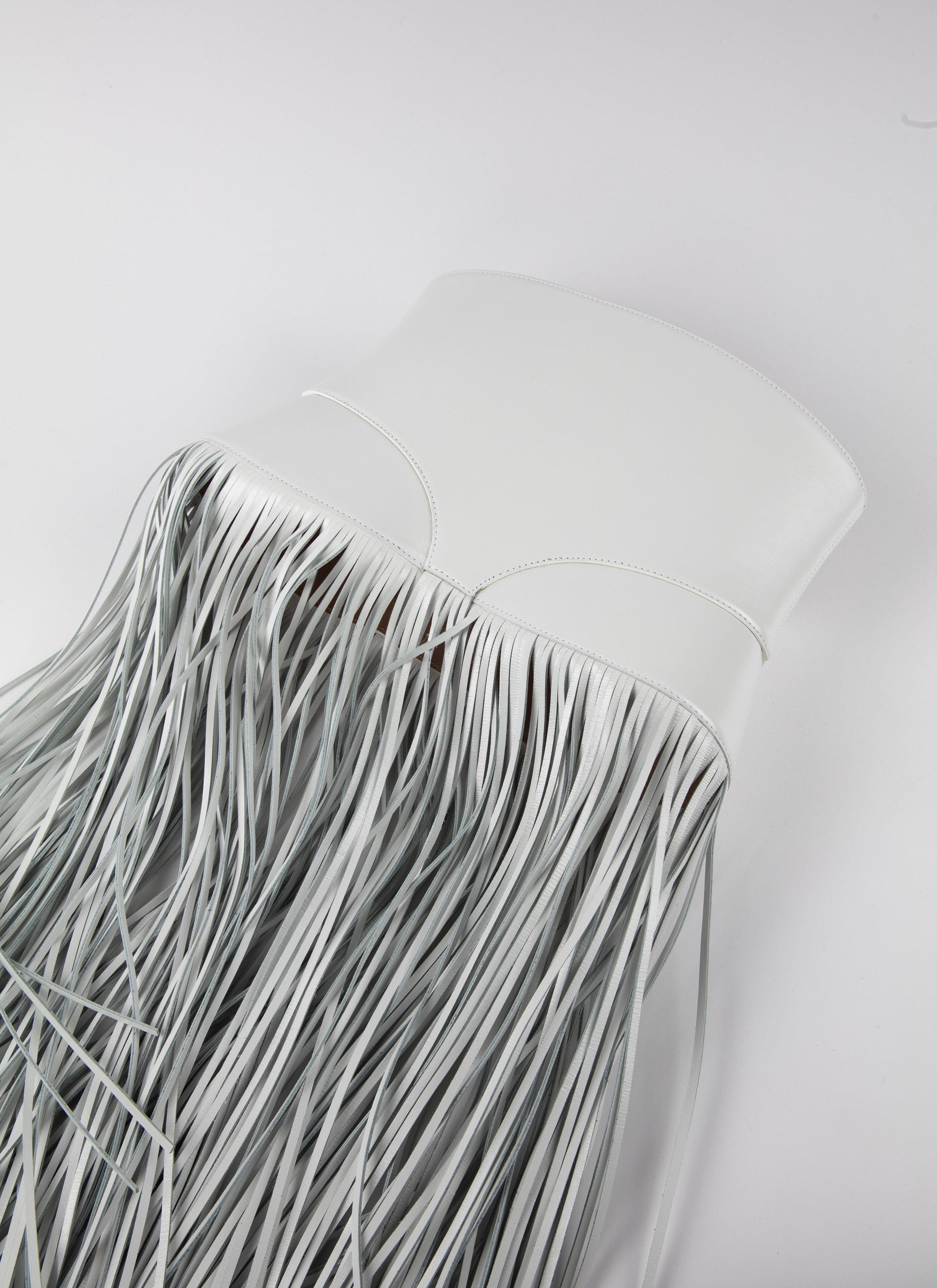Long fringed corset belt with triple leather buttons - Optic White