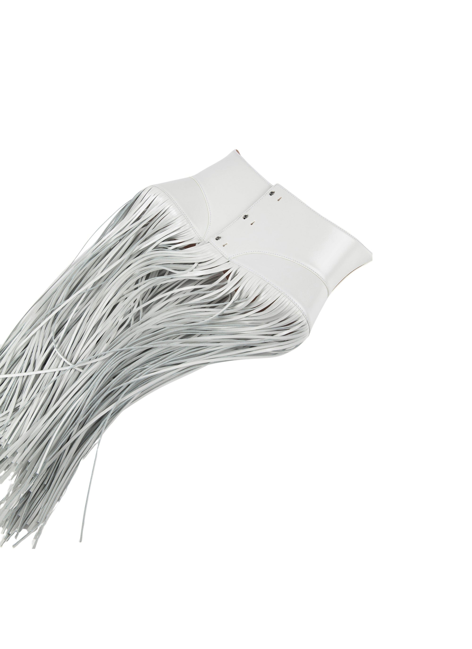 Long fringed corset belt with triple leather buttons - Optic White