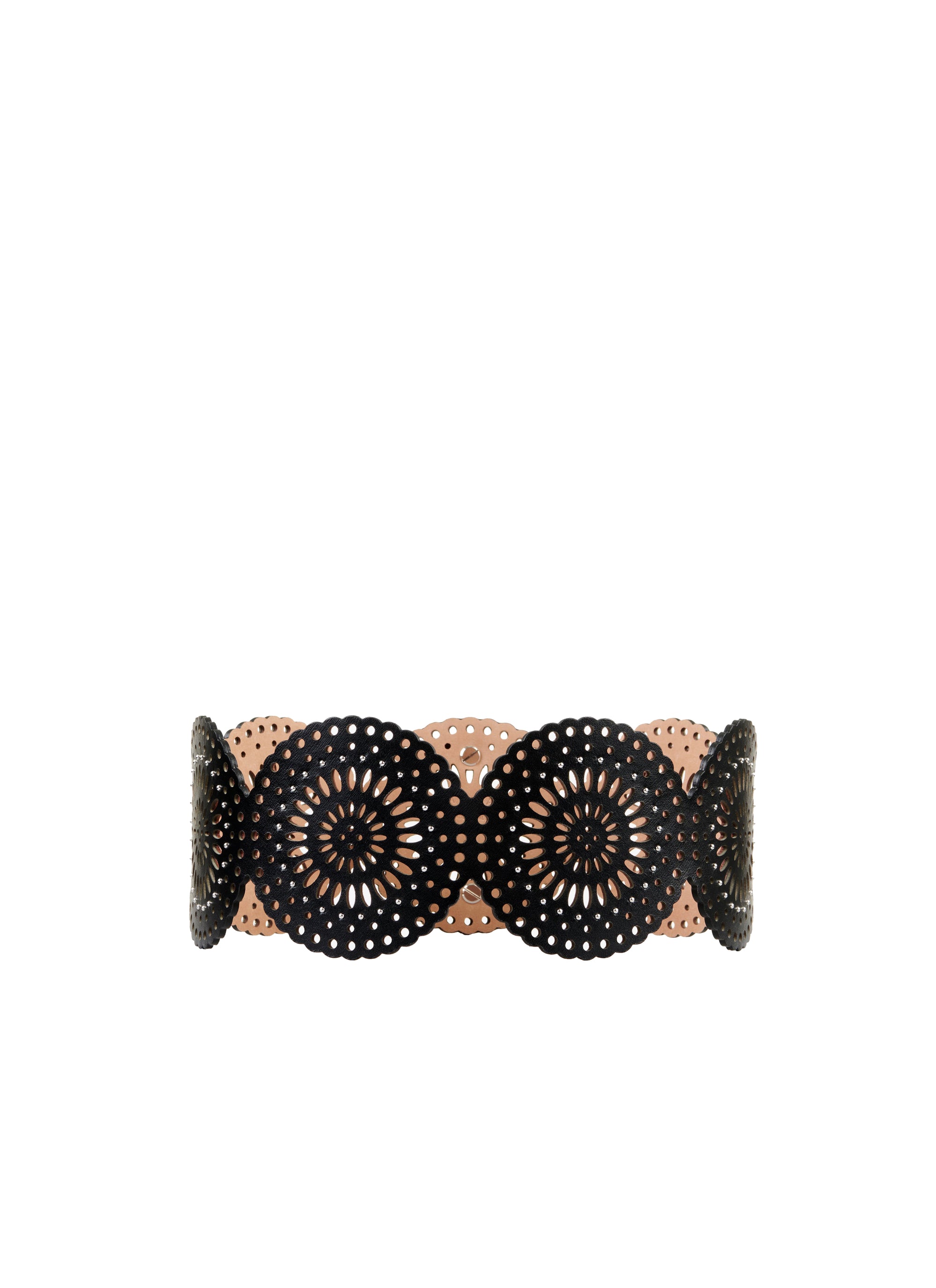 Openwork graphic leather belt - Black