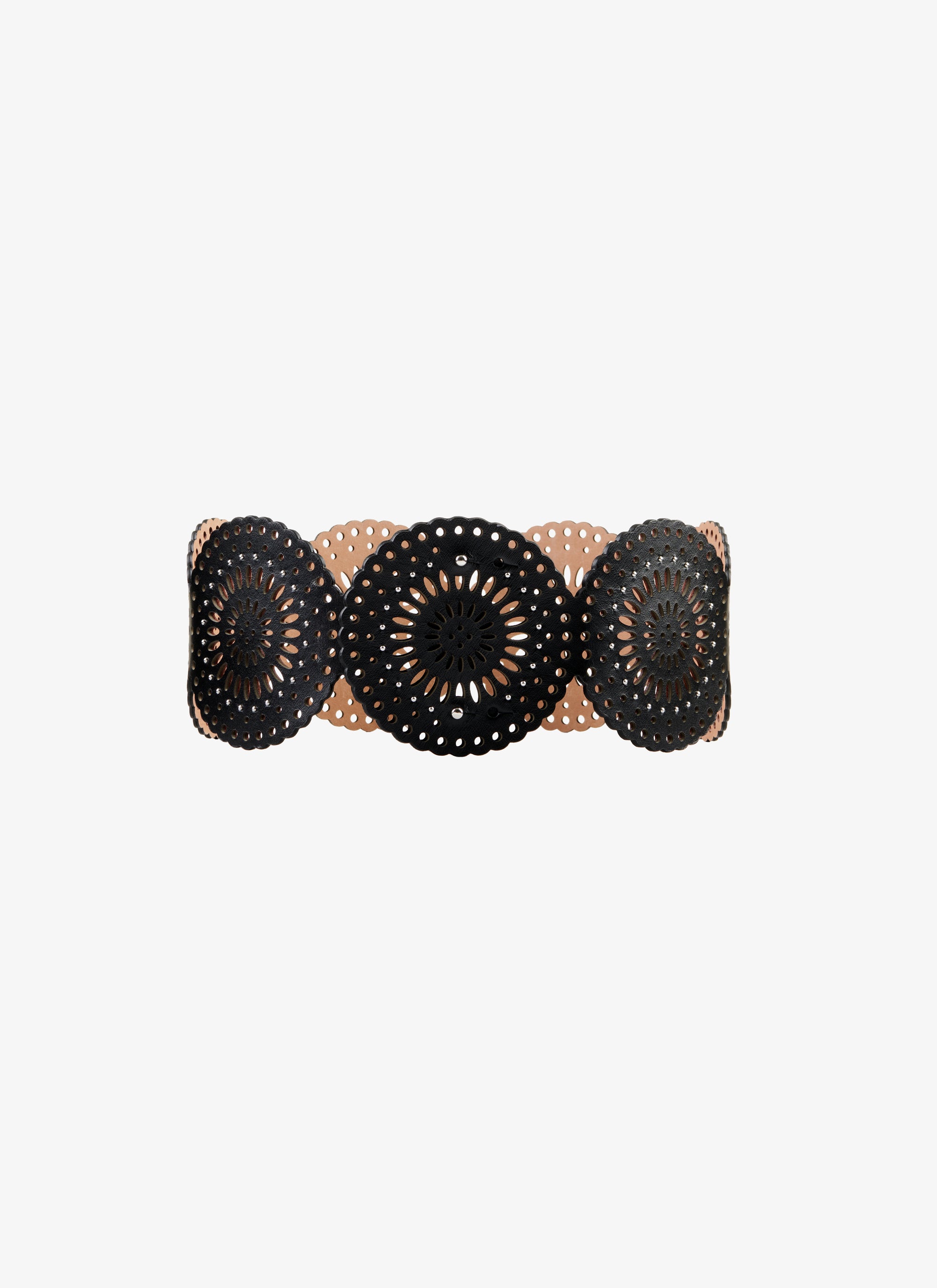 Openwork graphic leather belt - Black