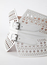 Ceinture bustier perforée à double boucle en cuir - Blanc Optique