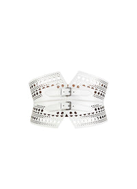 Ceinture bustier perforée à double boucle en cuir - Blanc Optique