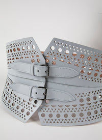 Perforated double buckle leather strapless belt - Nuage