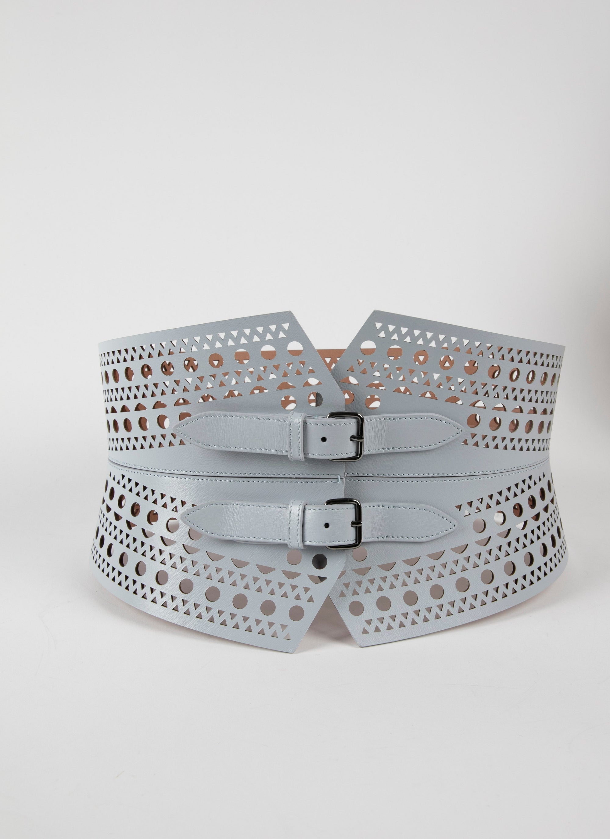 Perforated double buckle leather strapless belt - Nuage