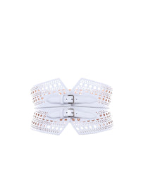 Perforated double buckle leather strapless belt - Nuage