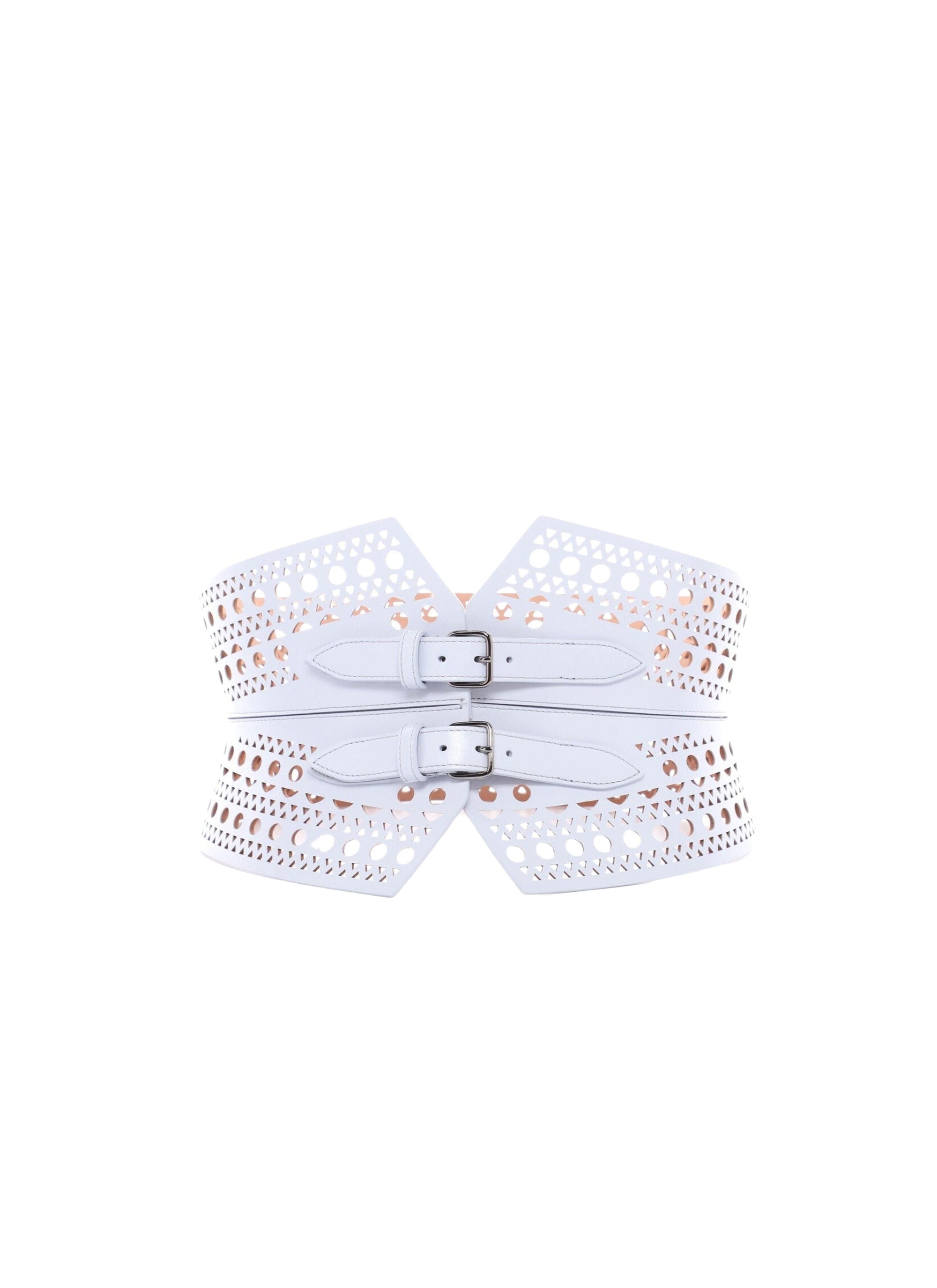 Perforated double buckle leather strapless belt - Nuage