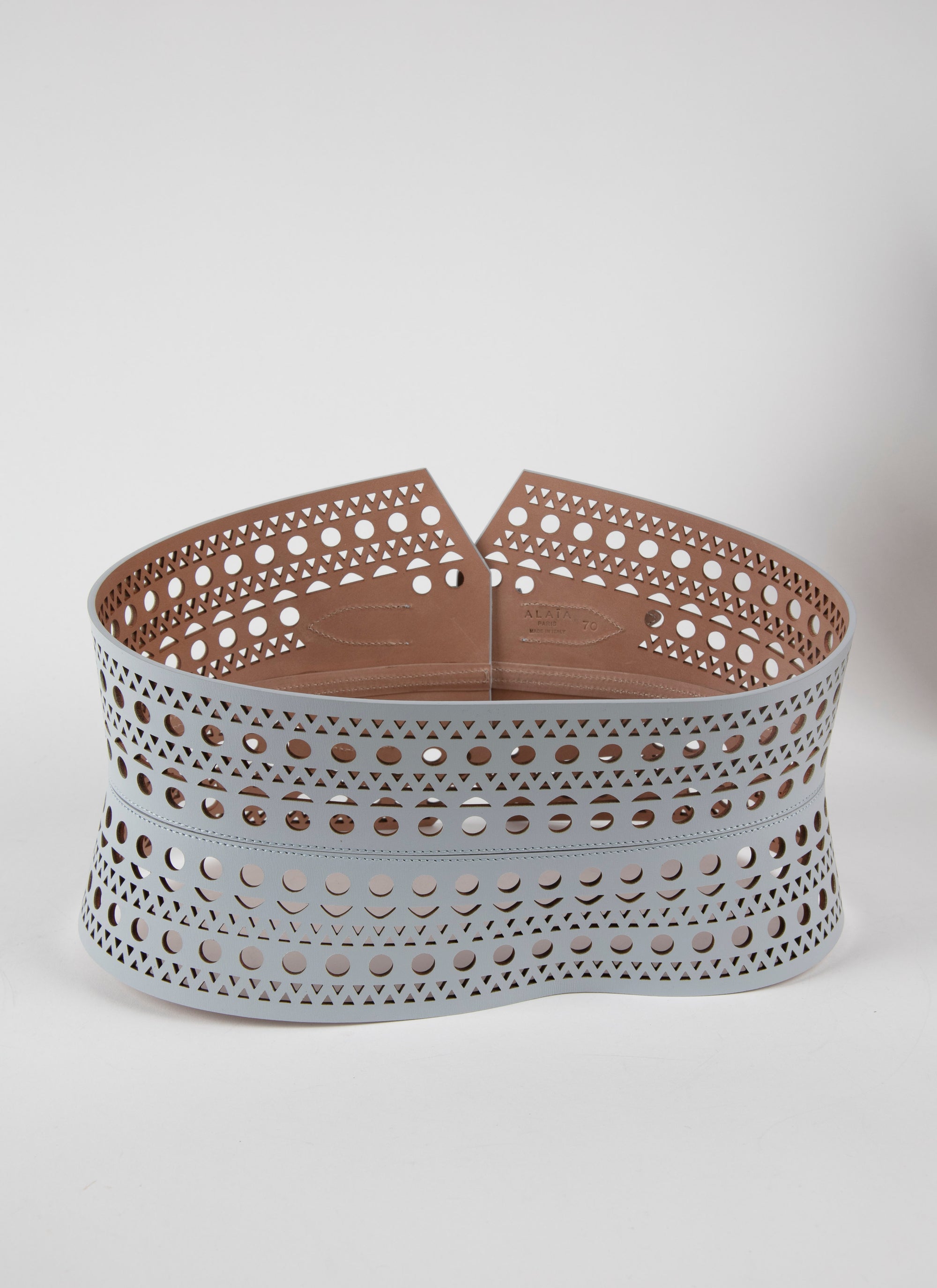 Perforated double buckle bustier belt in leather - Cloud