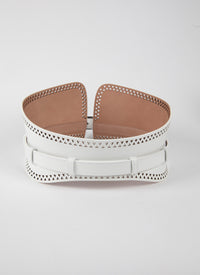 Ceinture large à motif ajourée en cuir - Blanc Optique