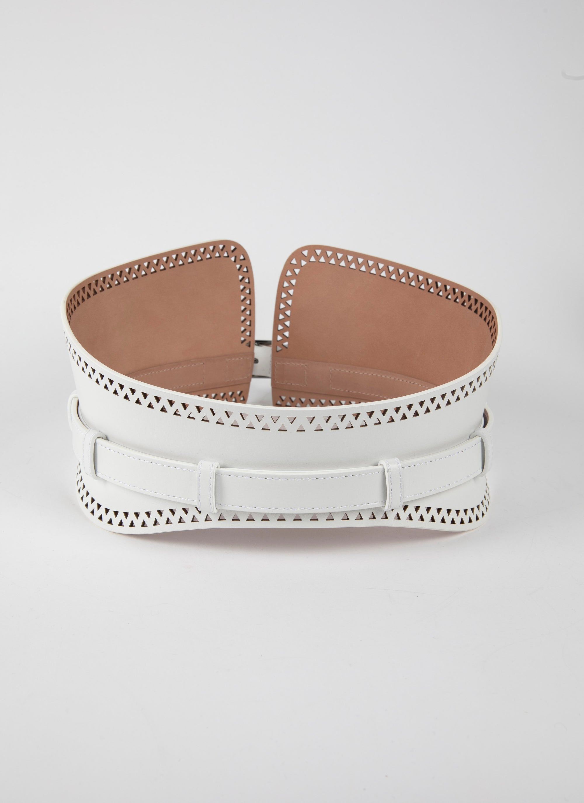Ceinture large à motif ajourée en cuir - Blanc Optique
