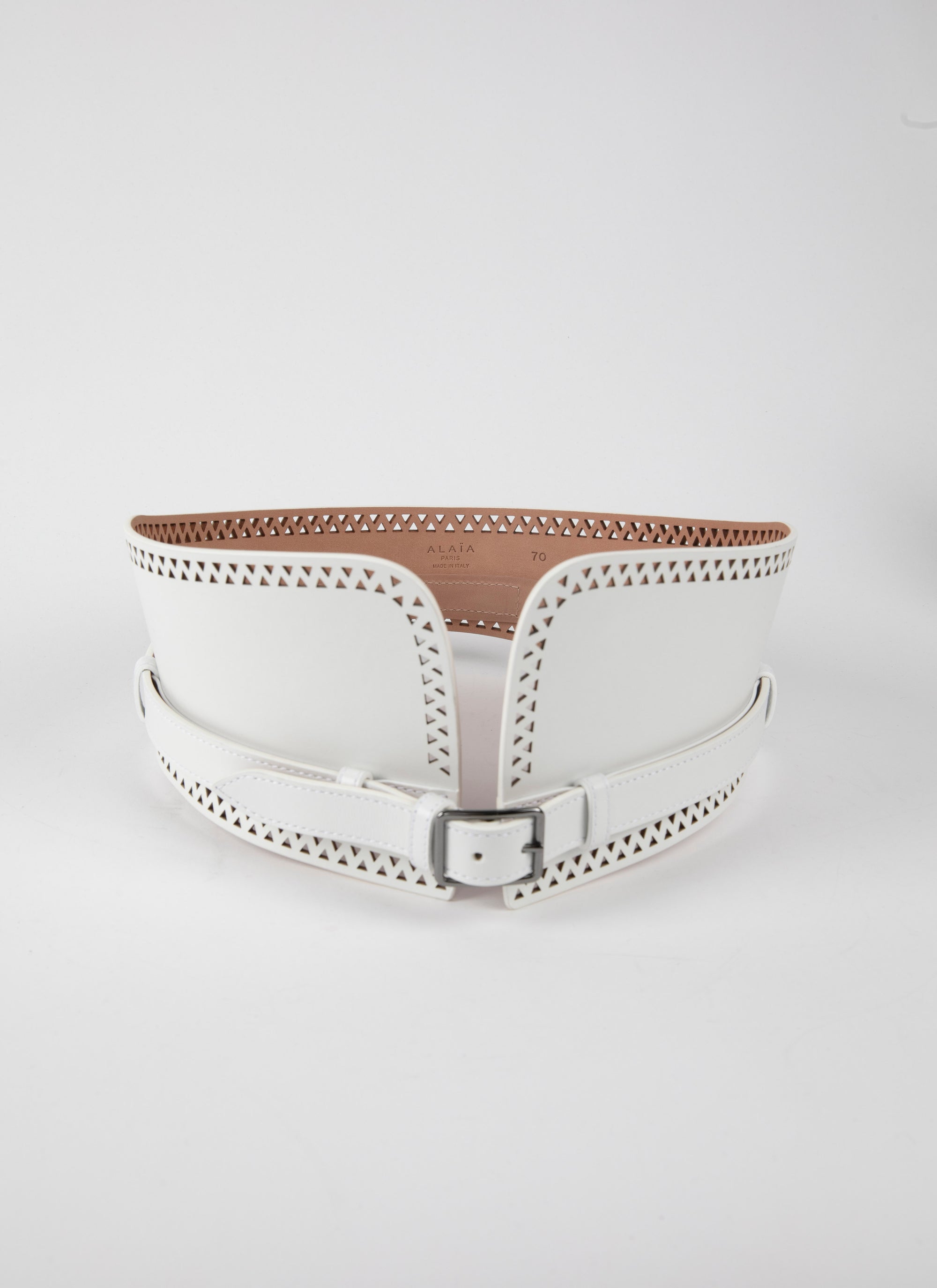 Ceinture large à motif ajourée en cuir - Blanc Optique