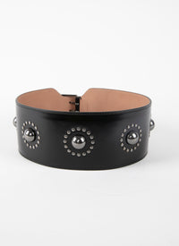 Studded buckle belt in leather - Black & Ruthenium