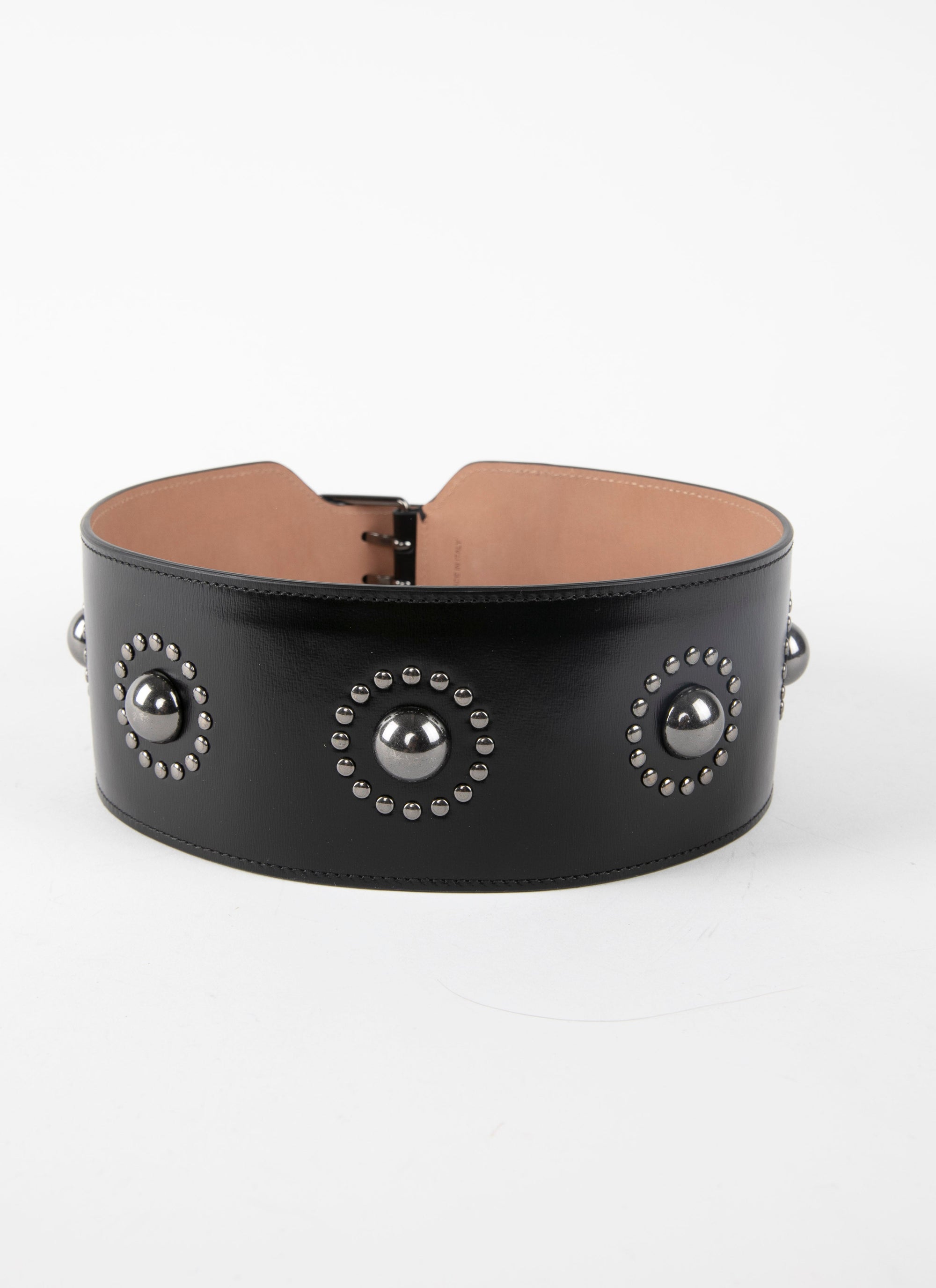 Studded buckle belt in leather - Black & Ruthenium