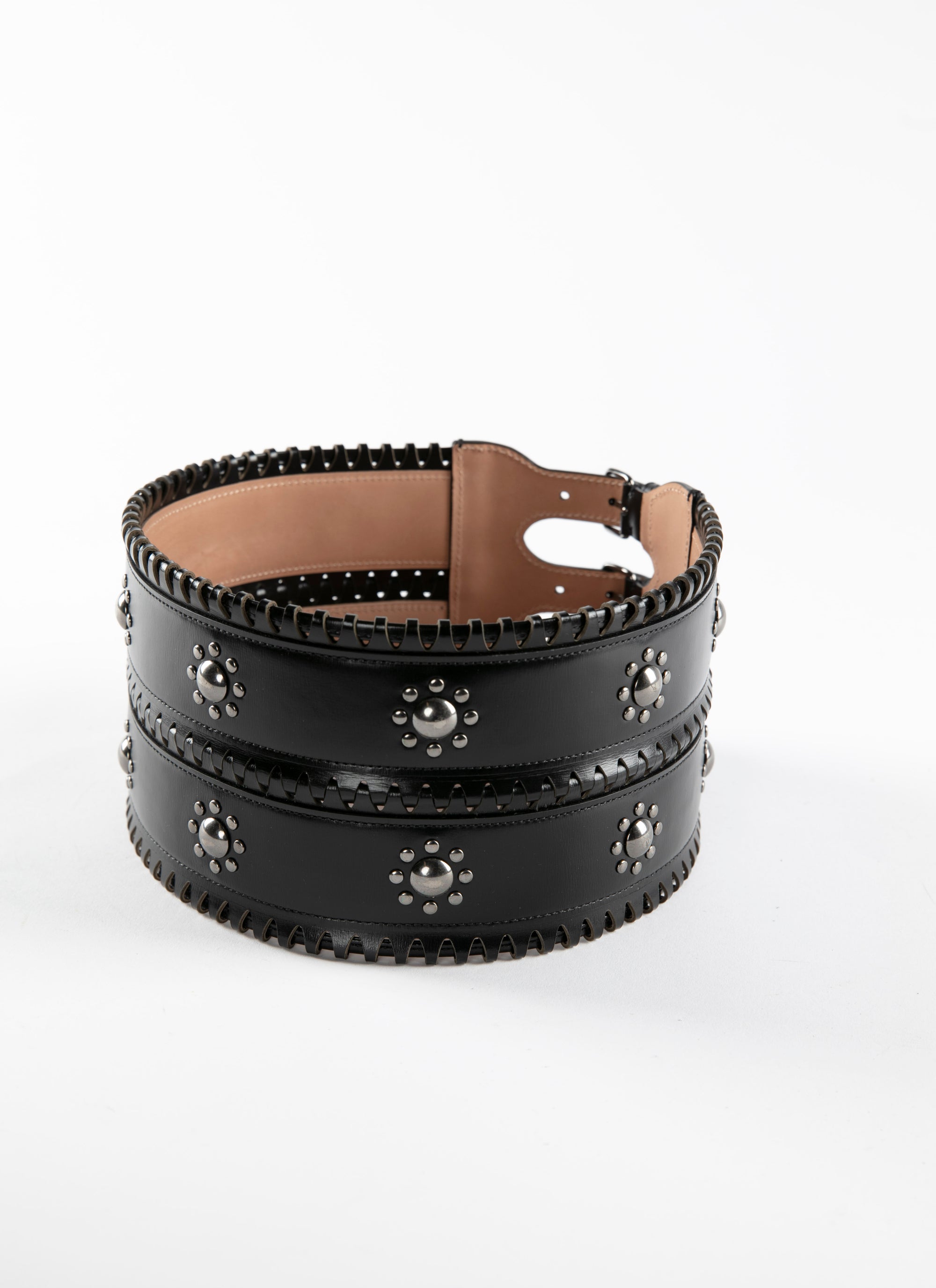 Leather hinge corset belt - Black & Ruthenium