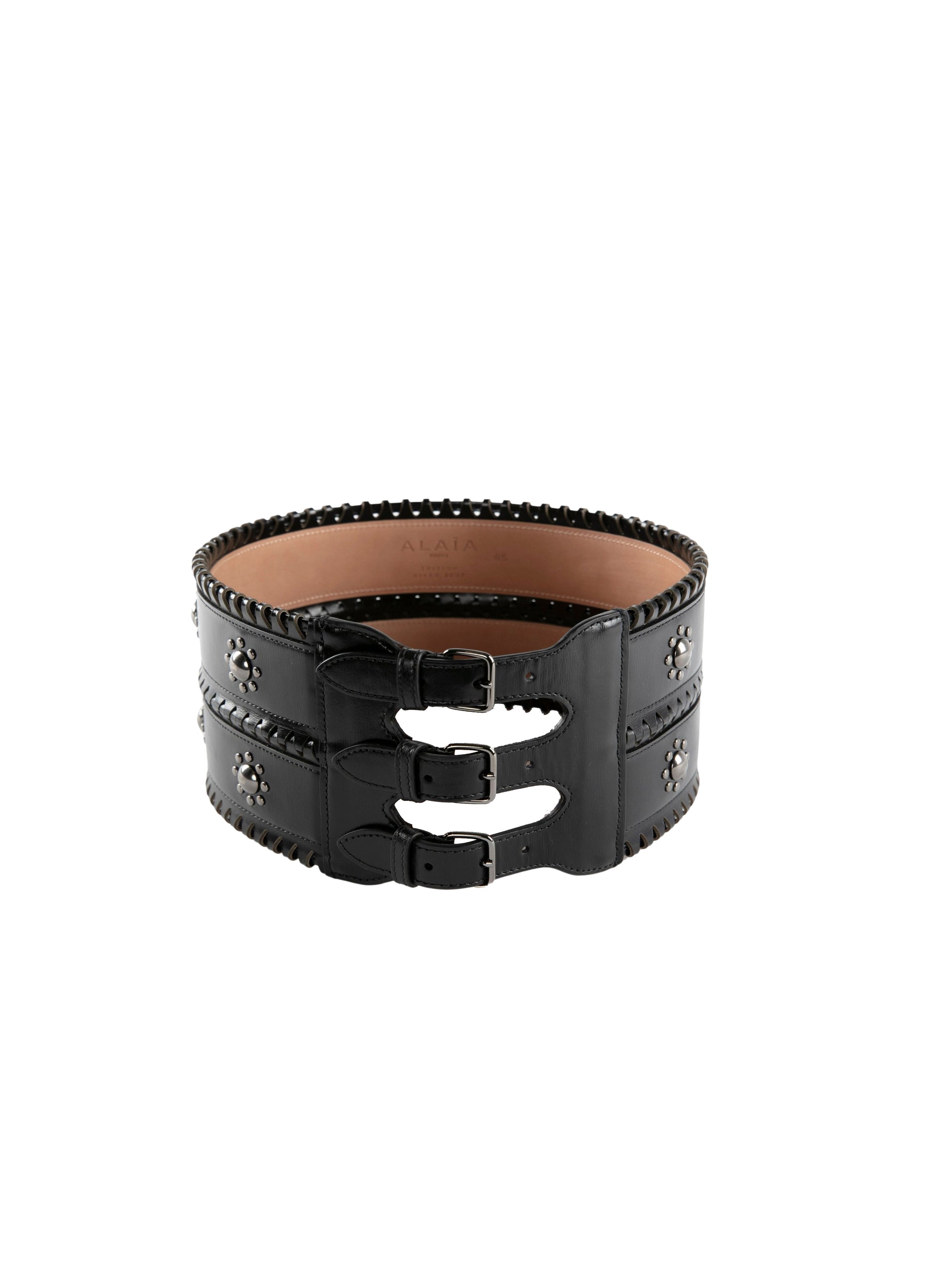Leather hinge corset belt - Black & Ruthenium