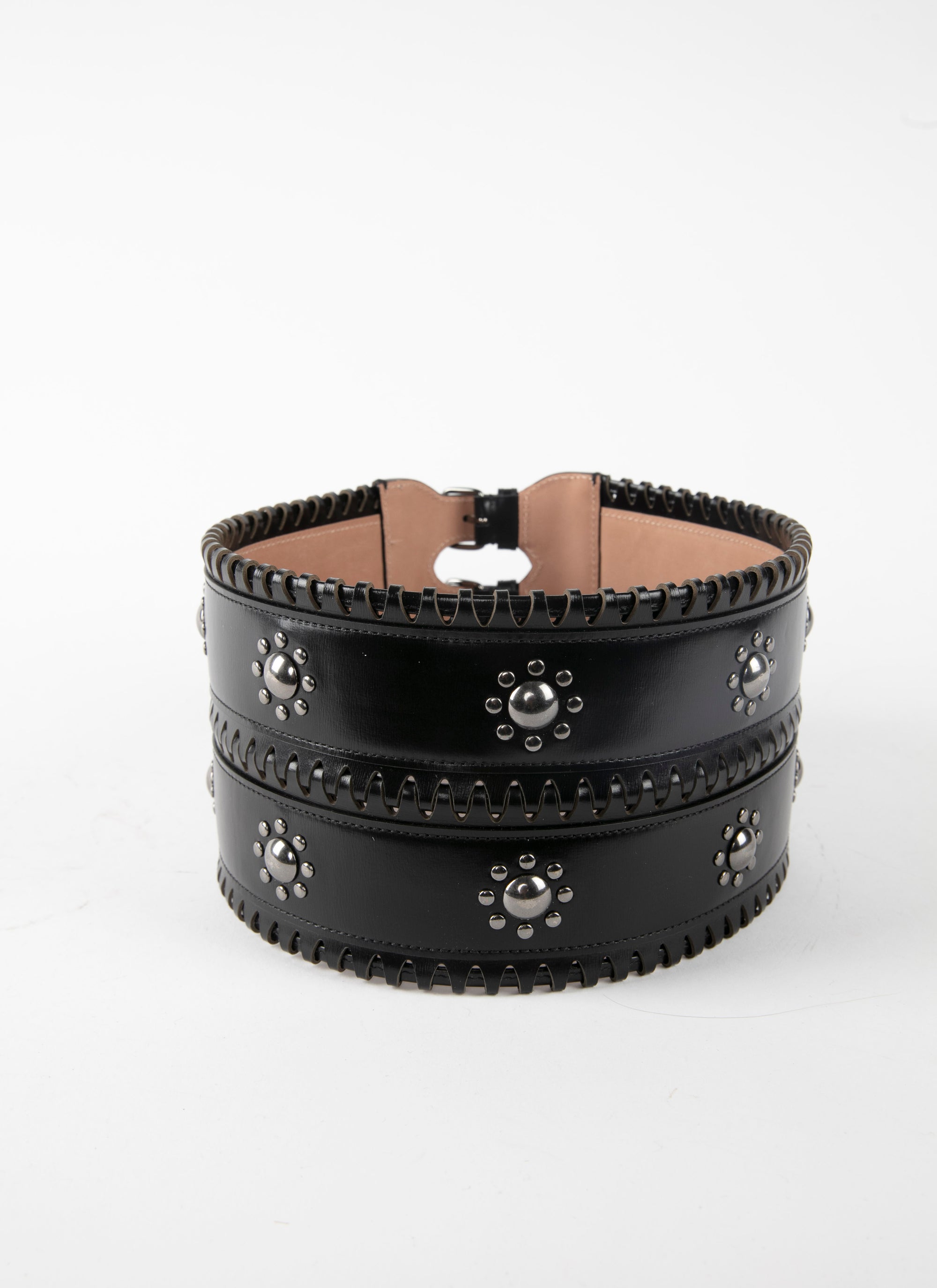 Leather hinge corset belt - Black & Ruthenium