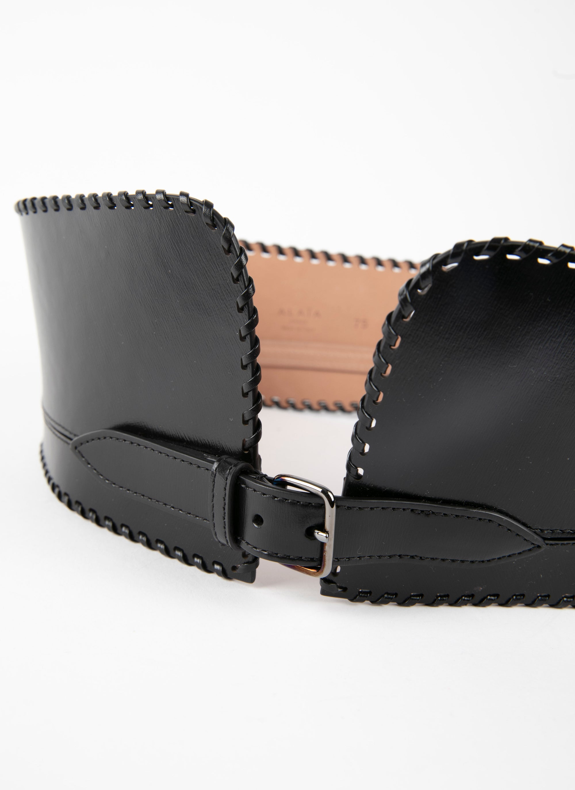 Flared lace-up belt in leather - Black intense