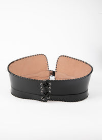 Flared lace-up belt in leather - Black intense