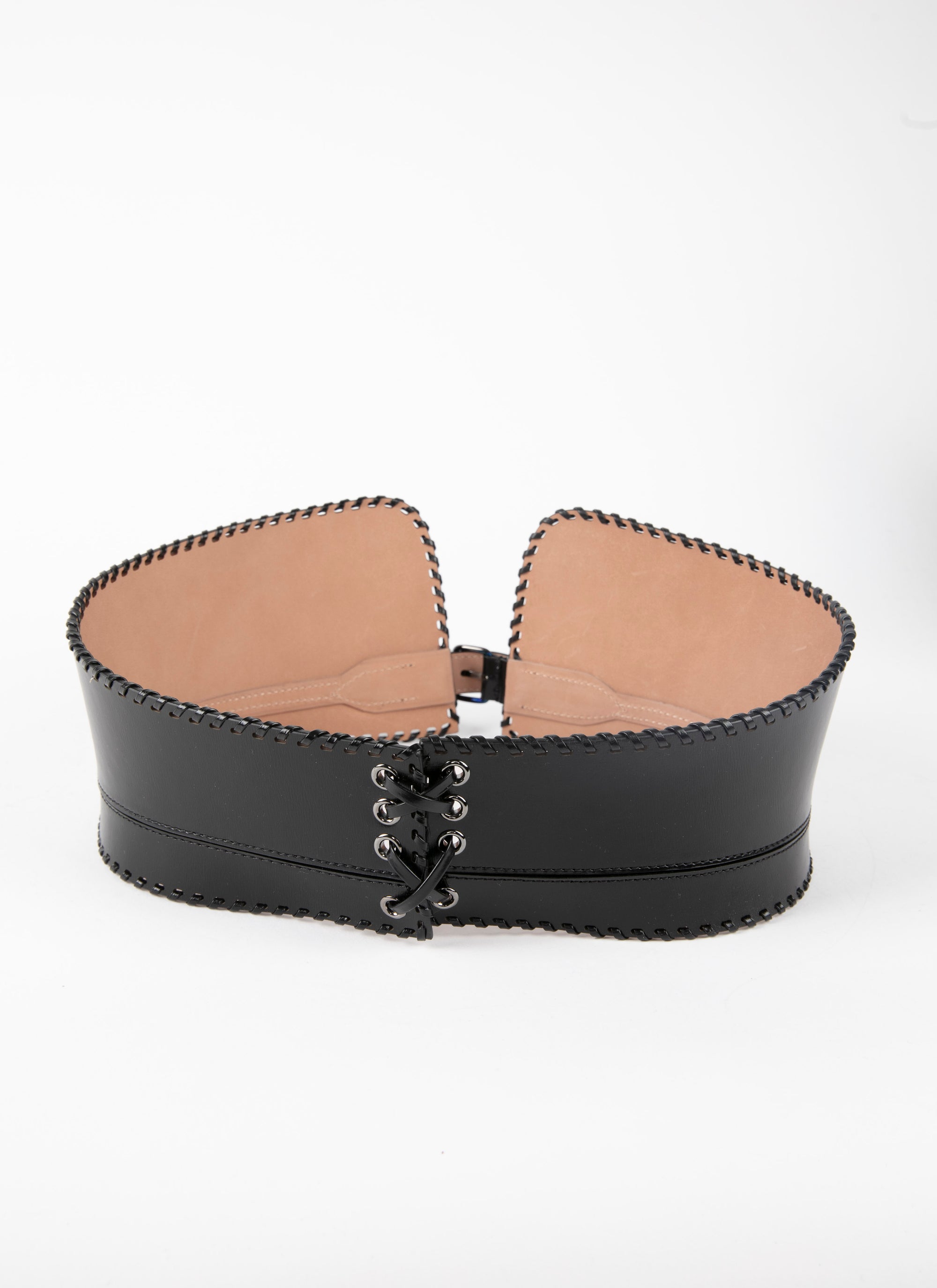 Flared lace-up belt in leather - Black intense