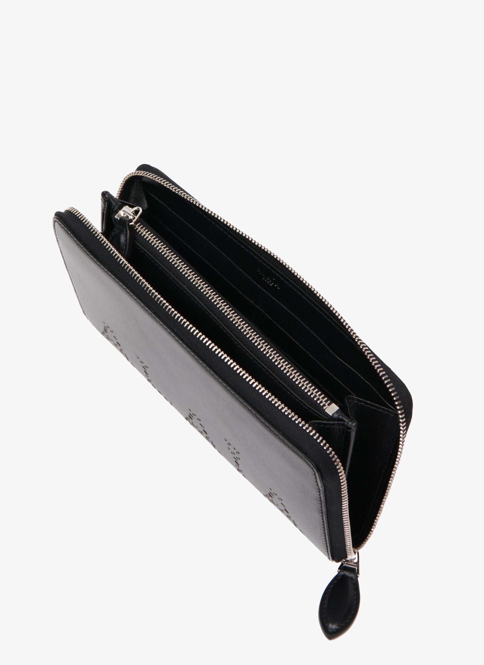 Portefeuille zippé en cuir - Noir
