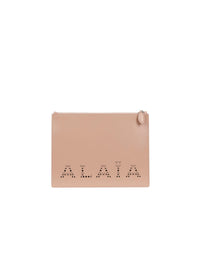 Large leather logo pouch - Sand