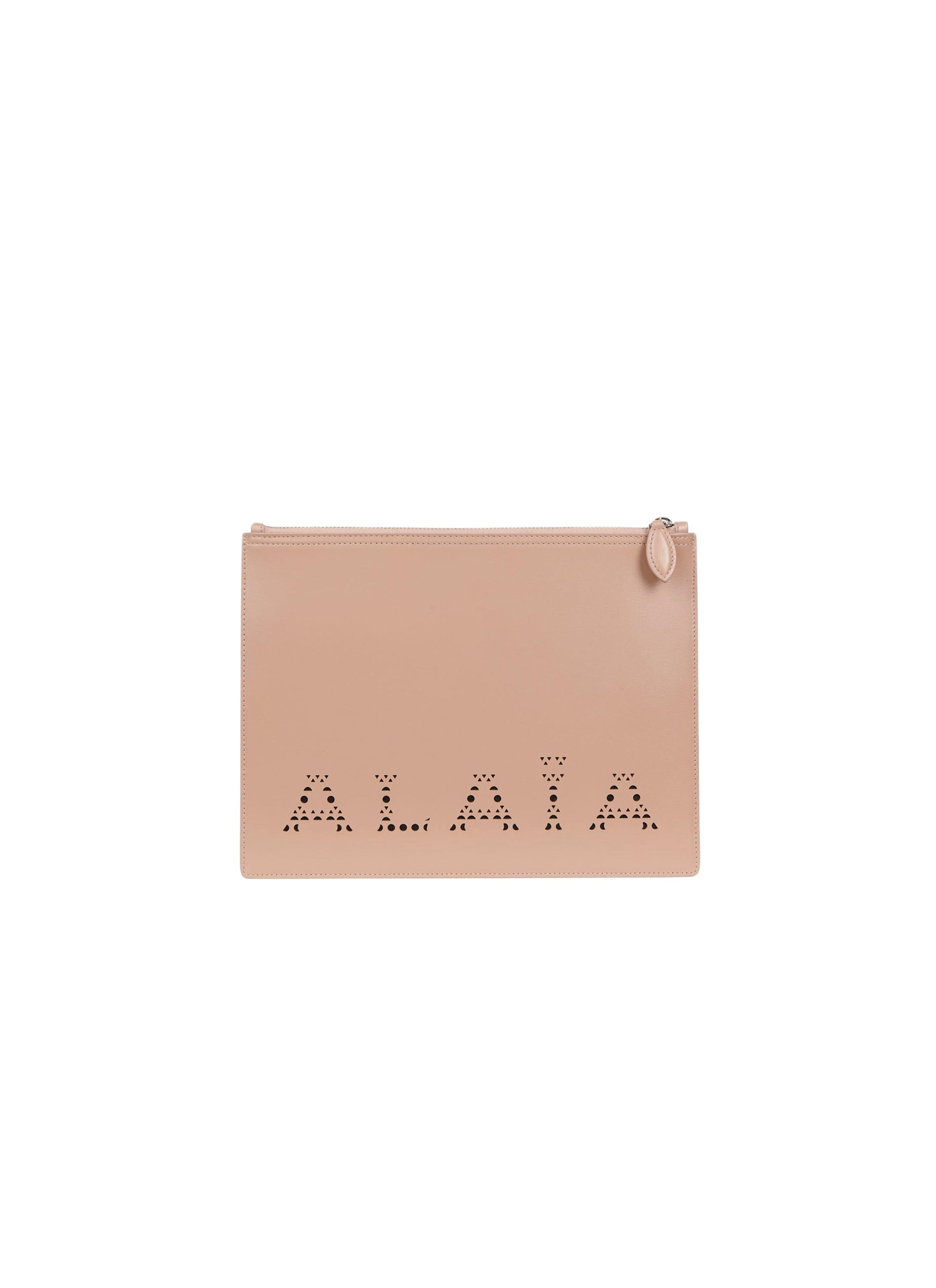 Large leather logo pouch - Sand