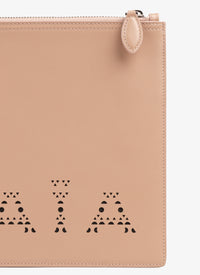 Large leather logo pouch - Sand