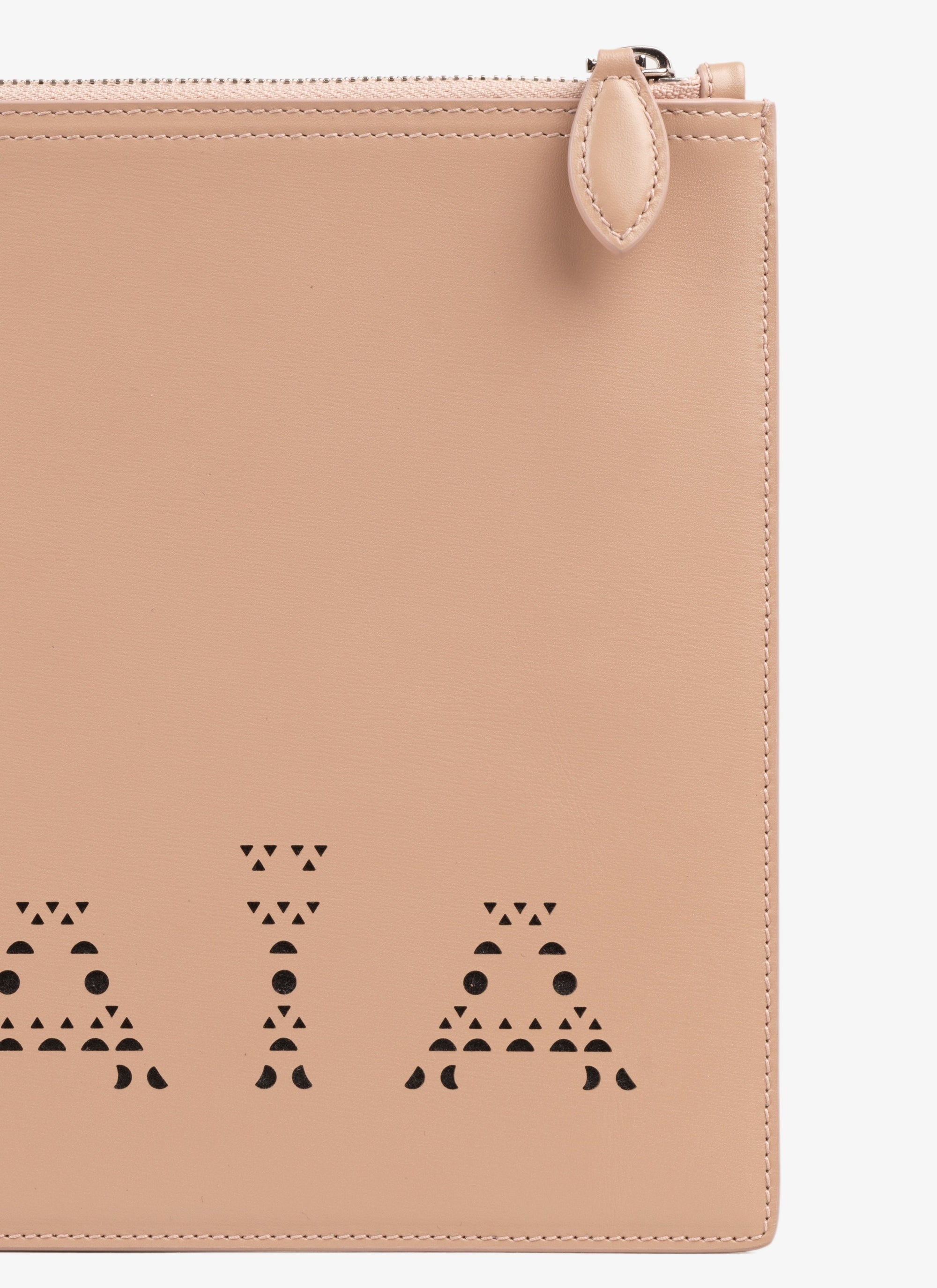 Large leather logo pouch - Sand