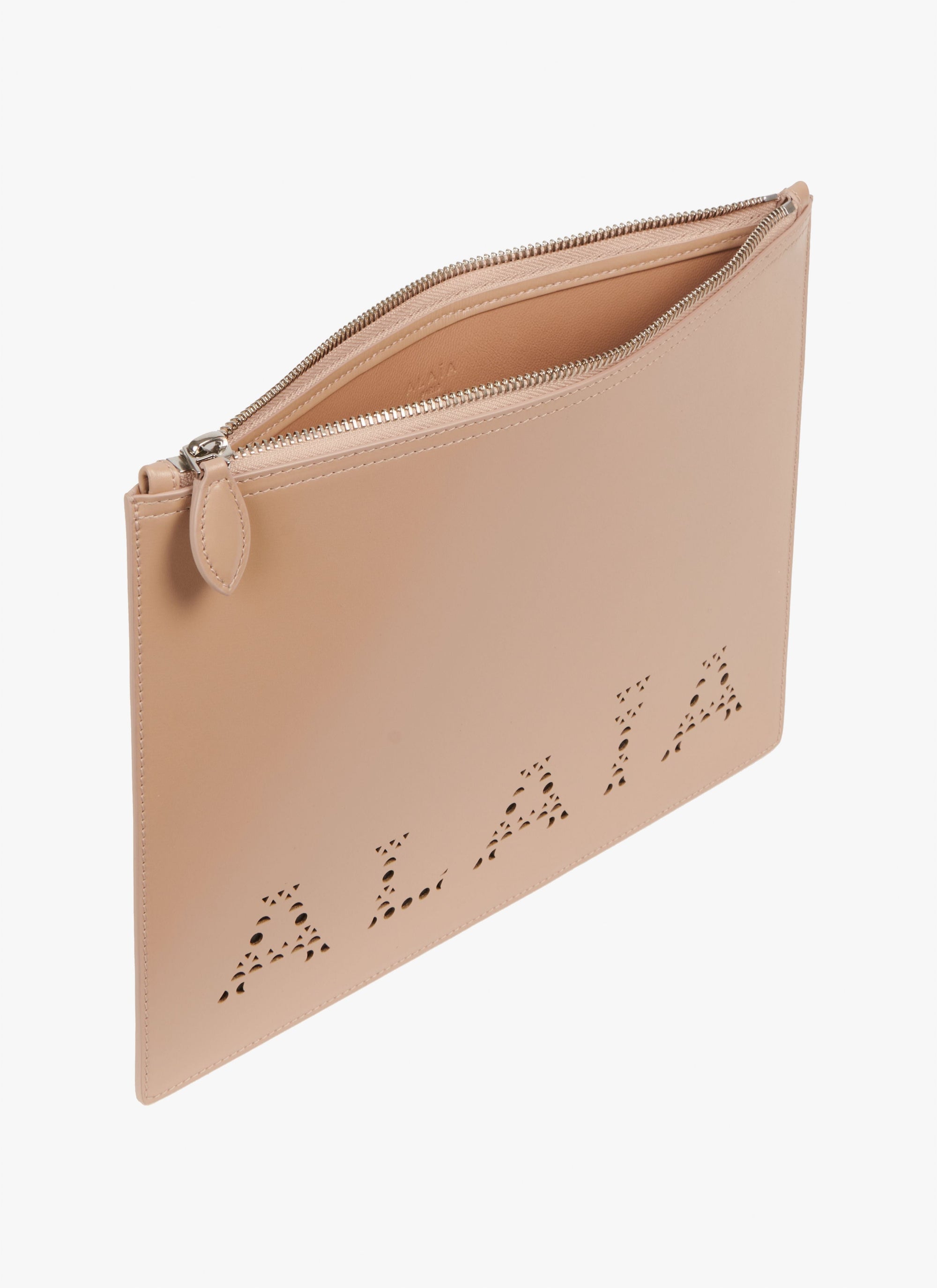 Large leather logo pouch - Sand