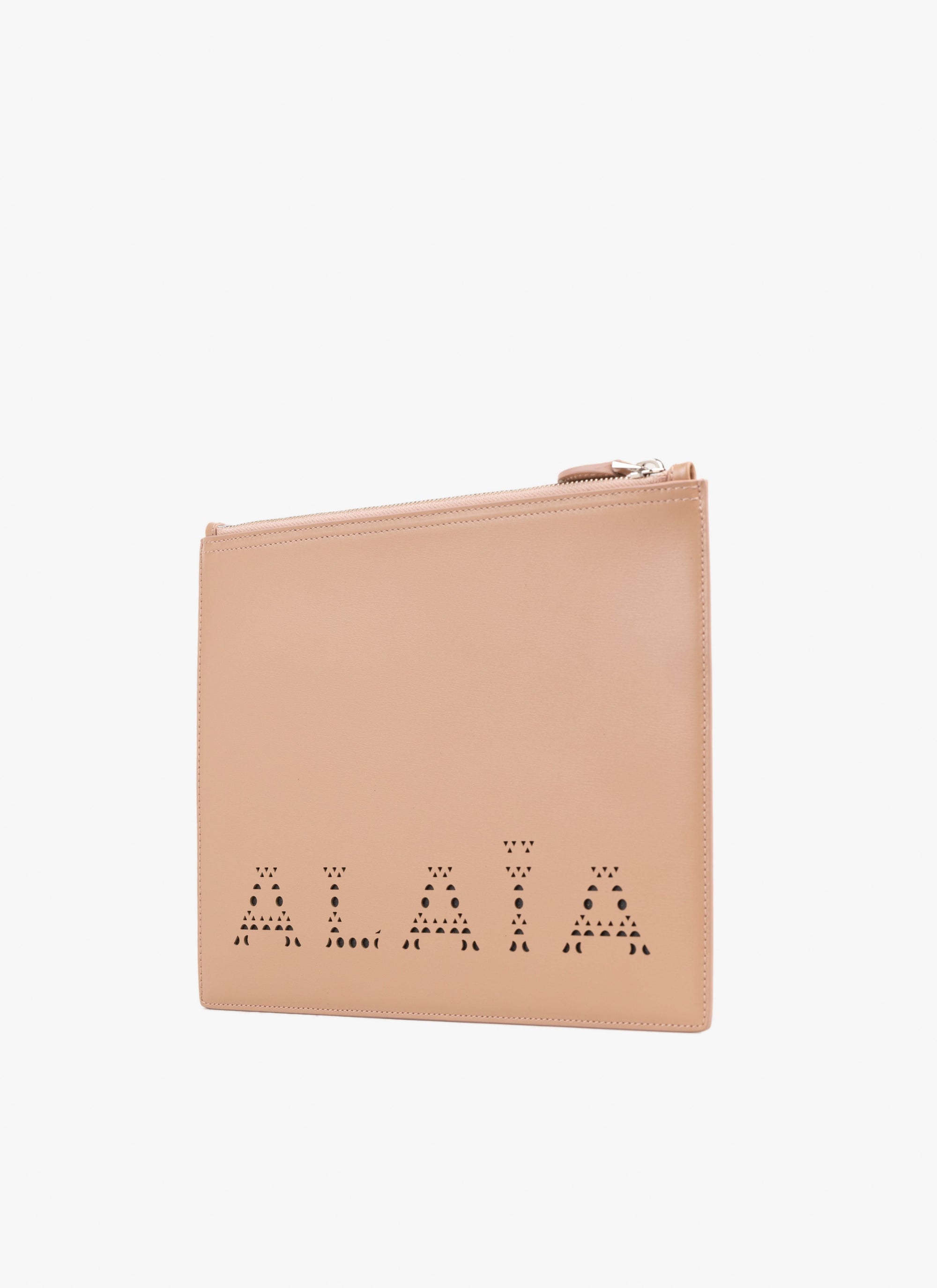 Large leather logo pouch - Sand