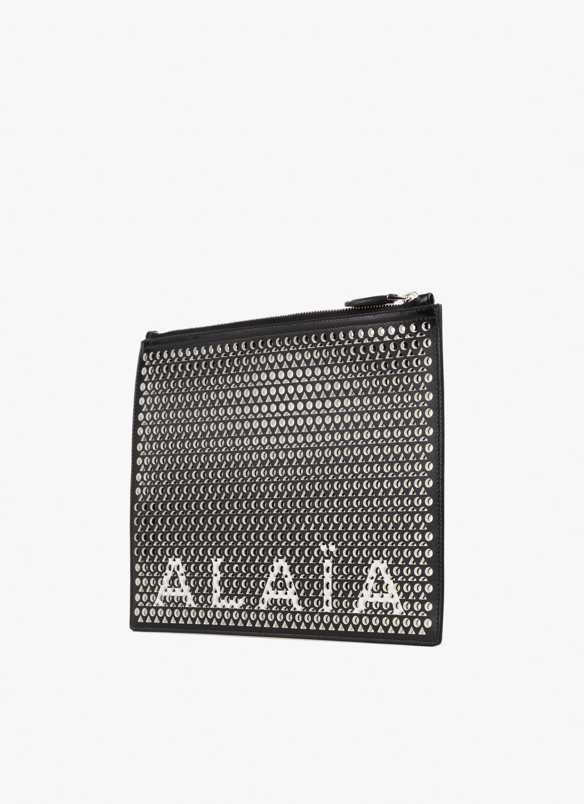 Large leather logo pouch - Black