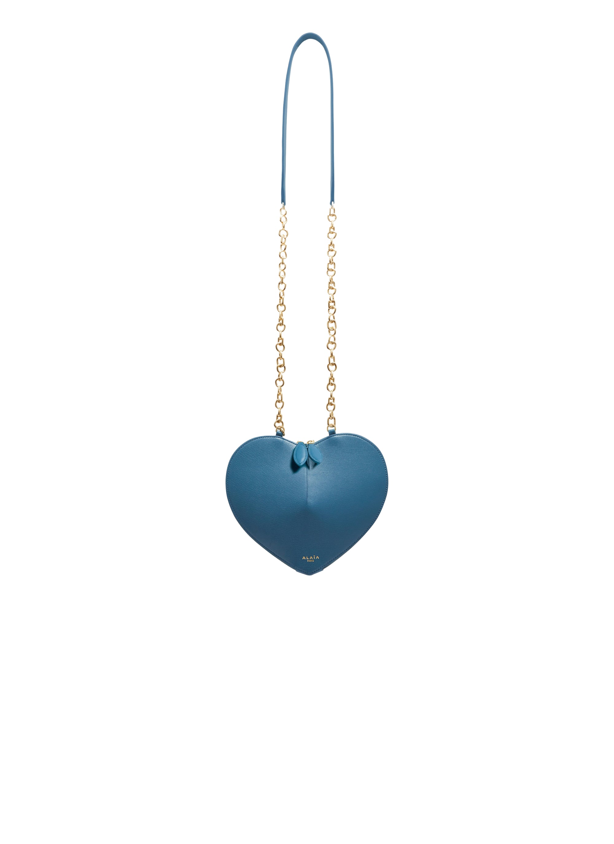 Le Cœur Small Shiny Leather Chain Bag - Slate Blue