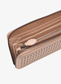 Zipped openwork wallet in leather - Sand