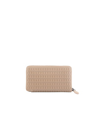 Zipped openwork wallet in leather - Sand