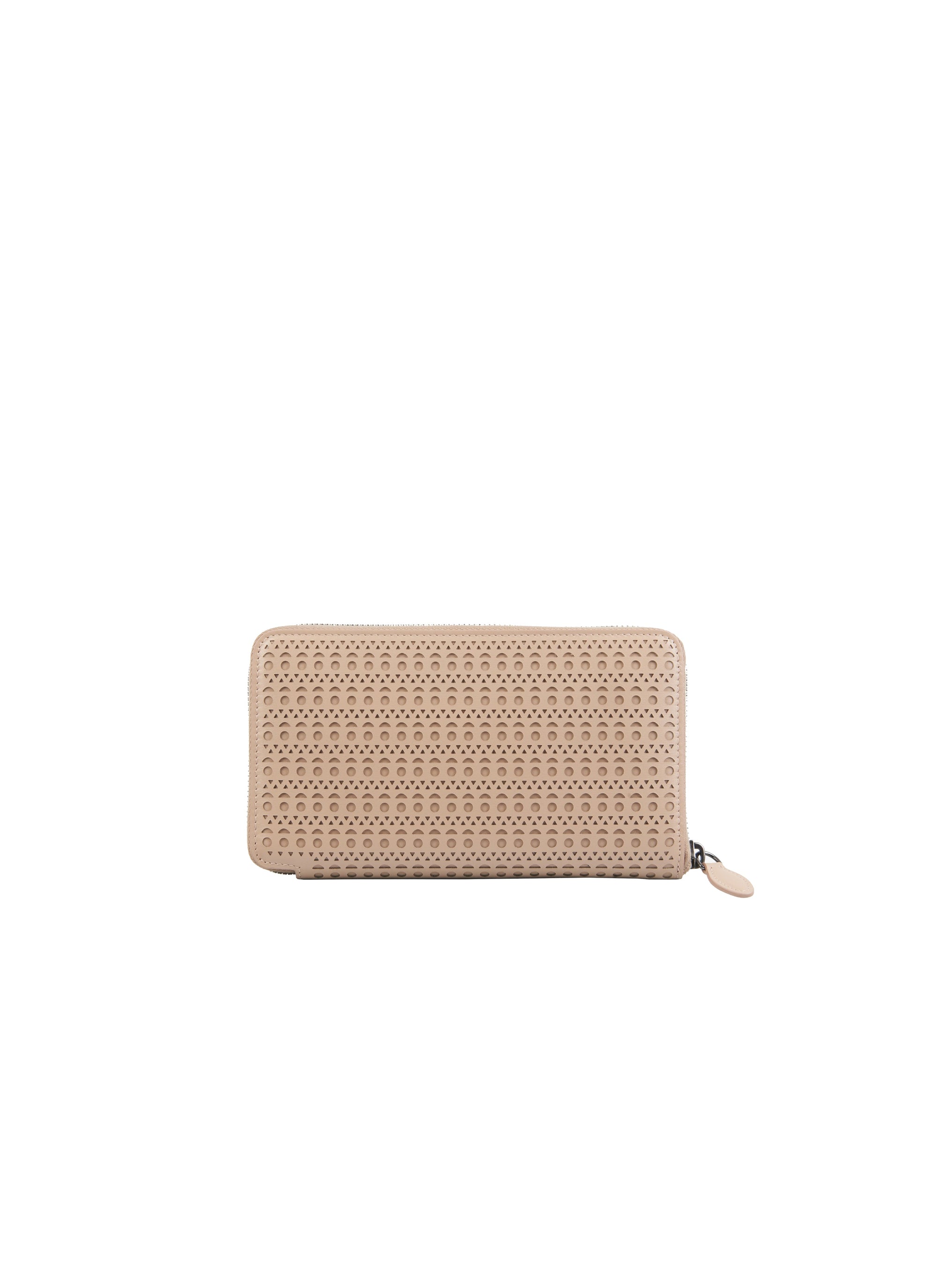 Zipped openwork wallet in leather - Sand