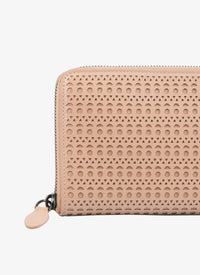 Zipped openwork wallet in leather - Sand