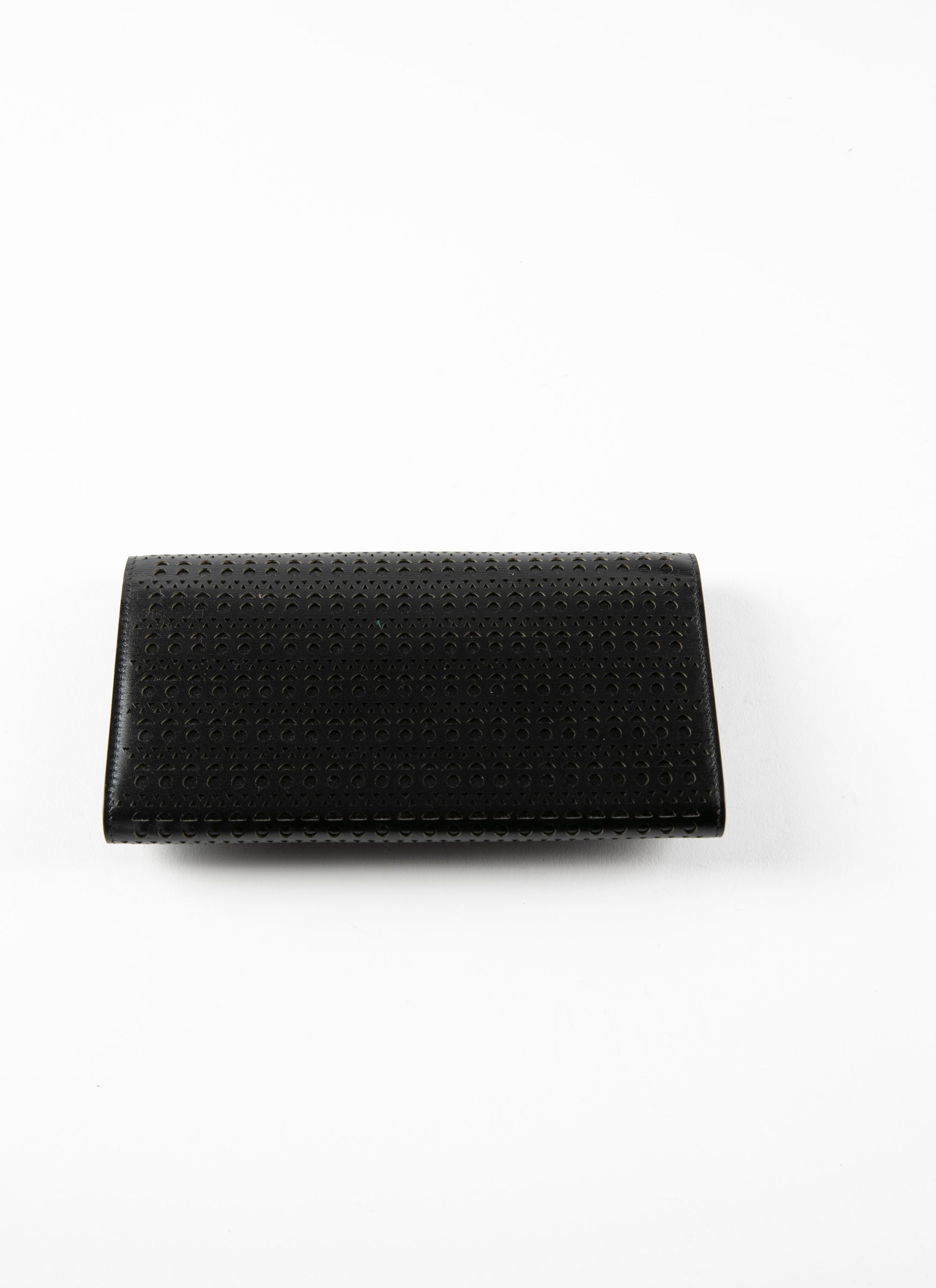 Openwork flap wallet in leather - Black intense