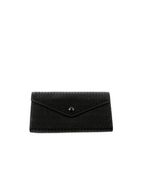 Openwork flap wallet in leather - Black intense