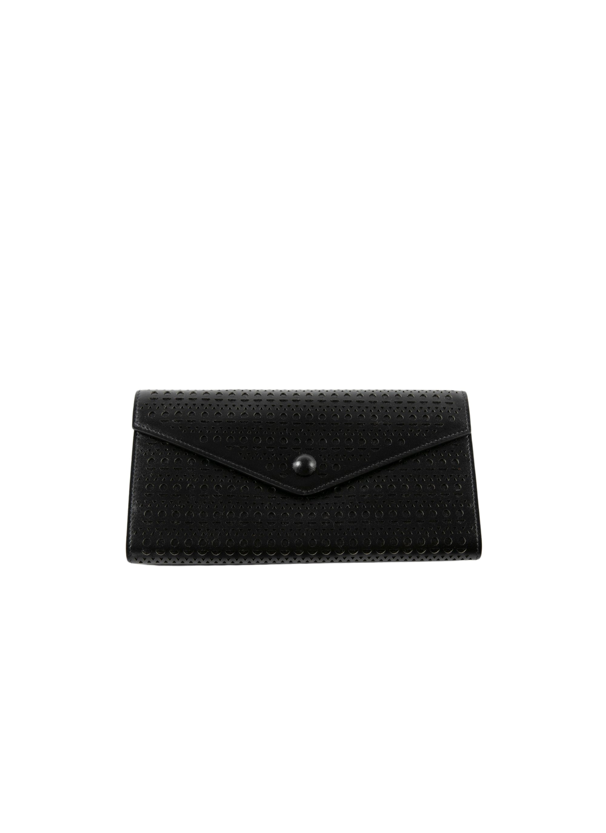 Openwork flap wallet in leather - Black intense