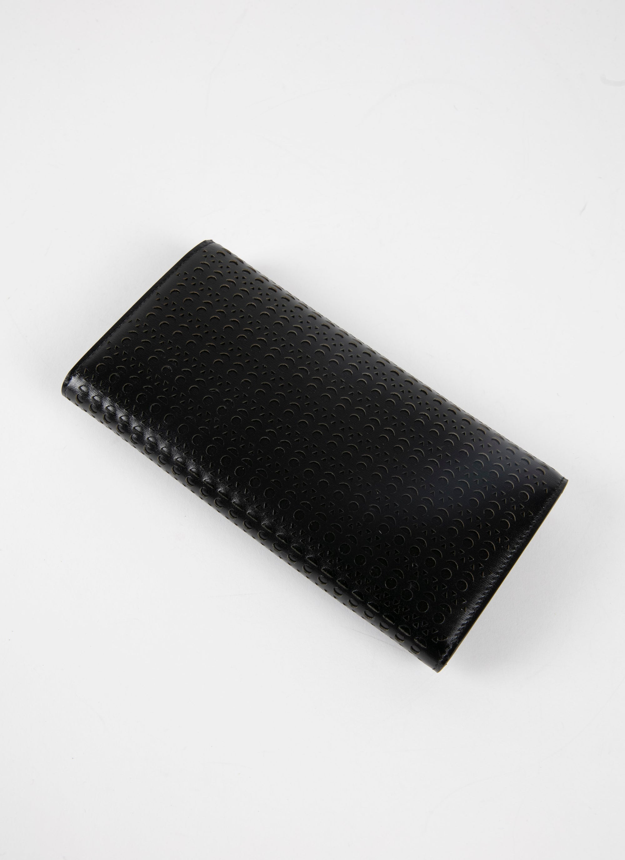 Openwork flap wallet in leather - Black intense