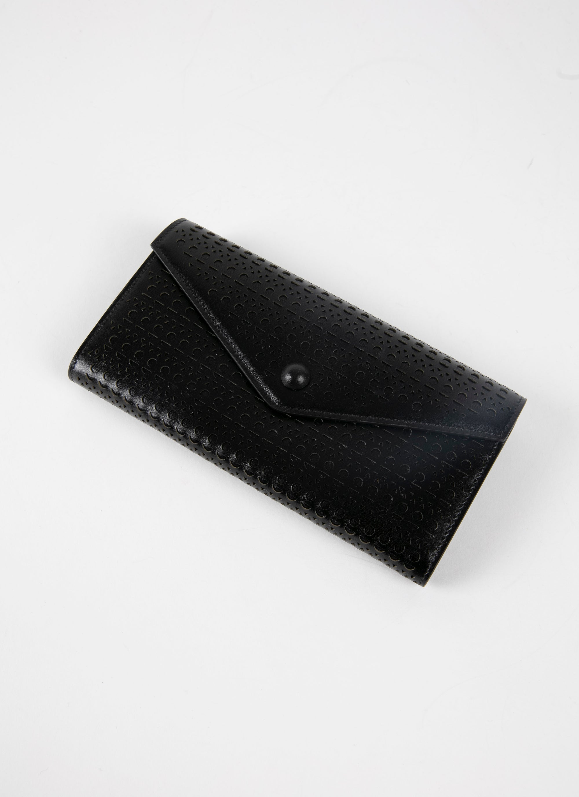Openwork flap wallet in leather - Black intense