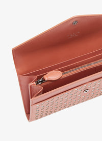 Wallet with contrasting openwork flap in leather - Coral & White