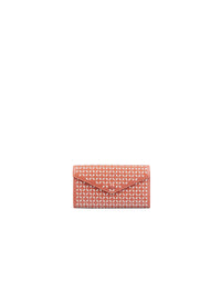 Portefeuille à rabat au motif ajouré en cuir - Corail & Blanc