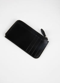 Zipped openwork card holder in leather - Black intense