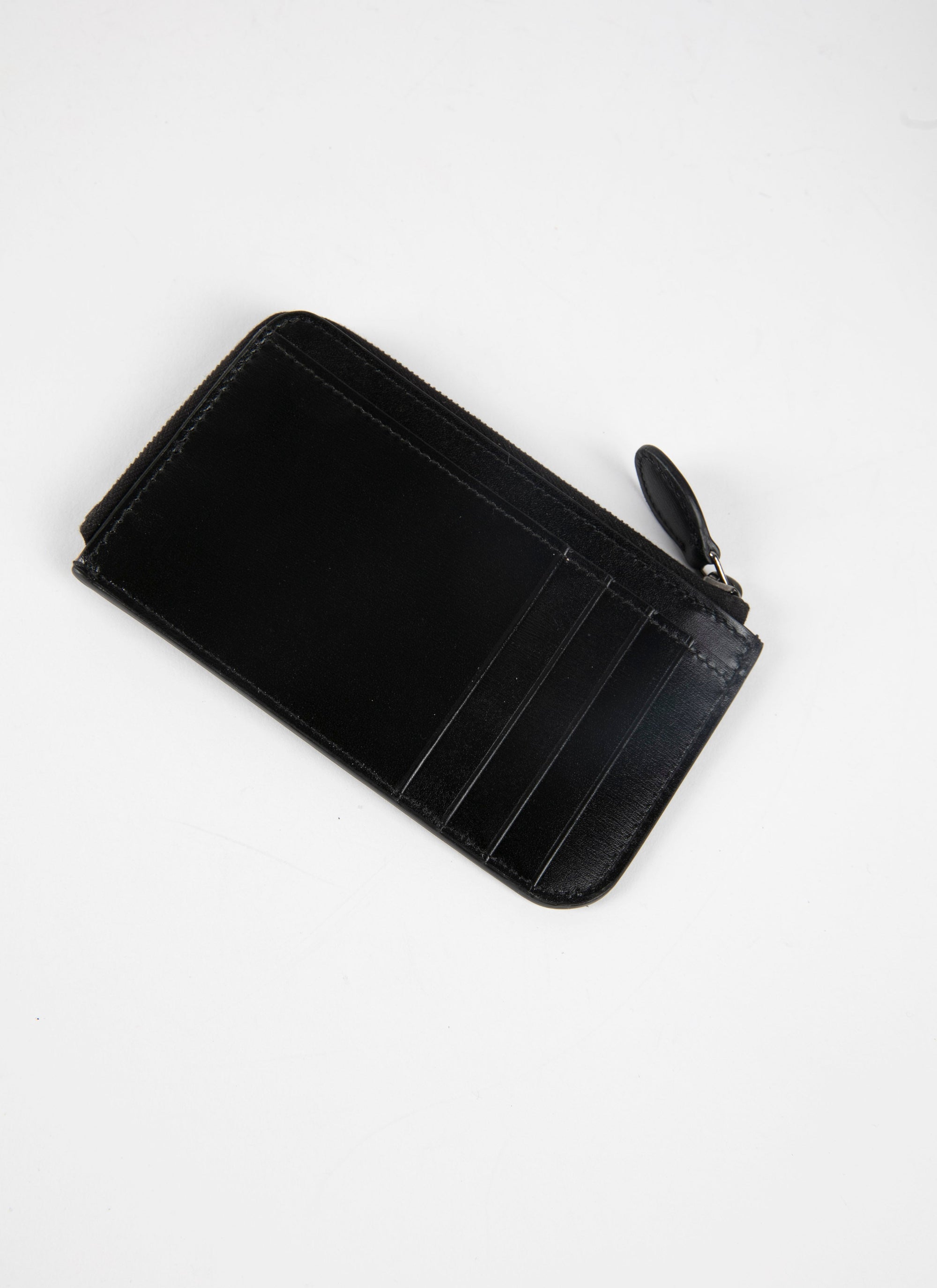 Zipped openwork card holder in leather - Black intense