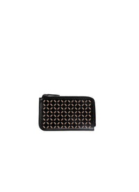 Petals card holder in leather - Black & Sand