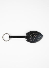 Openwork key ring with leather mirror - Black intense