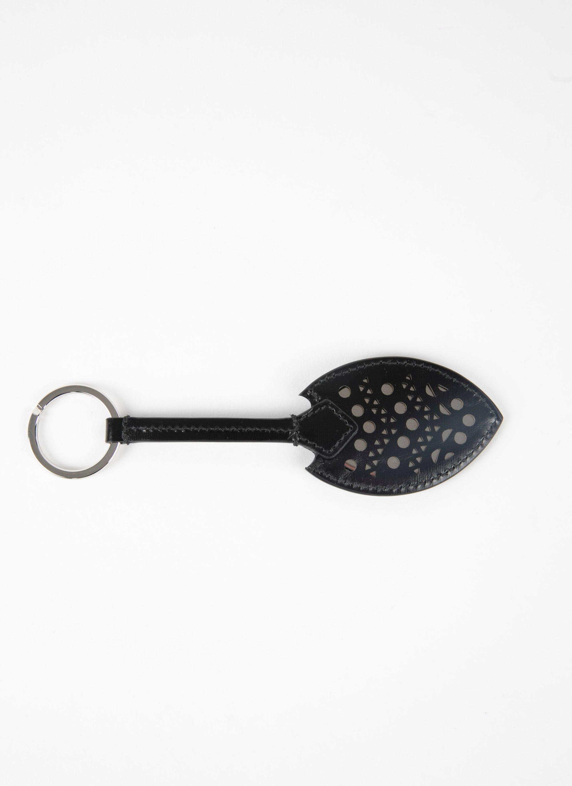 Openwork key ring with leather mirror - Black intense