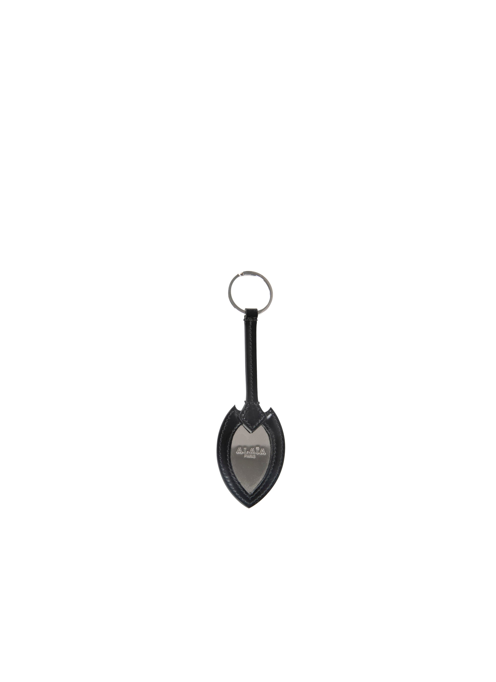 Openwork key ring with leather mirror - Black intense